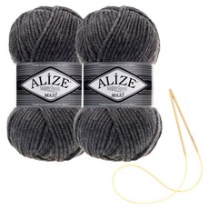 alize 슈퍼라나 뜨개실 100g 2p + 비니 뜨기 도안 + 대바늘 세트, 182, 1세트