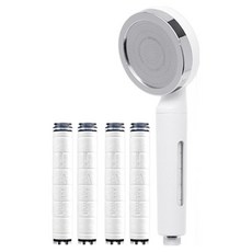 DAELIM BATH D.clean 多功能濾芯蓮蓬頭寬版 + 多功能濾芯 4 入組, 白色 + 銀色, 1套