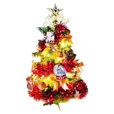 摩達客 精緻型裝飾綠色聖誕樹 + 飾品組 + 50燈 LED 燈串暖白光 USB 電池盒2用充電 台灣製, 童話彩繪木牌水晶球紅金系