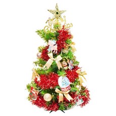 摩達客 精緻型裝飾綠色聖誕樹 + 飾品組 台灣製, 童話彩繪木牌水晶球紅金系