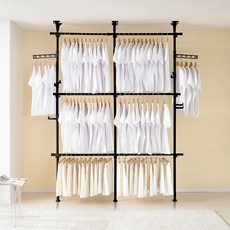 이지온 튼튼한 고정식 무타공 시스템 드레스룸 옷걸이 6단 행거 EWBC-306G, 블랙