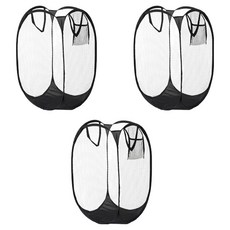 生活智慧 多用途可折疊網眼洗衣籃 3入, 黑色