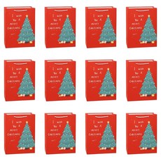 아이엔피 크리스마스 끈쇼핑백 레드트리 LK-01 중 19.5 x 9.5 x 24.5 cm, 12개, 1개입