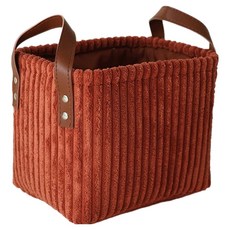 手提燈芯絨多用途收納籃 BRP2245, 磚紅色, 1個