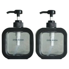 뉴앤룩 커버 욕실 디스펜서 젤타입 슬림공병 리필용기 300ml + 디시워시라벨 세트, 블랙(용기), 2세트