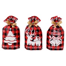 INP 聖誕緞帶禮物袋 3款 x 16入 + 隨機2入組 15 x 23 cm 紅色格紋, 1套