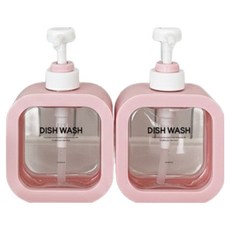 뉴앤룩 커버 욕실 디스펜서 젤타입 슬림공병 리필용기 300ml + 디시워시라벨 세트, 핑크(용기), 2세트