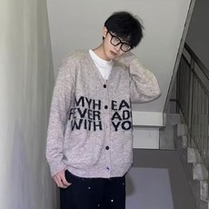 JTL 男款保暖寬鬆正面字母針織開襟衫