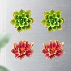 더플로우커머스 홈플로우 로맨틱 플라워 냉장고 자석 마그넷 2종 x 2p, 다육이, 다육이, 연꽃, 연꽃