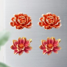 더플로우커머스 홈플로우 로맨틱 플라워 냉장고 자석 마그넷 2종 x 2p, 모란, 모란, 연꽃, 연꽃
