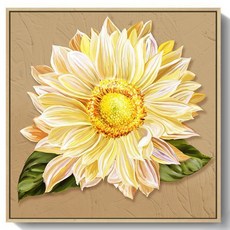 恩熙魔法 風水室內裝飾向日葵油畫 畫布 淺木紋畫框 A, 淺木紋