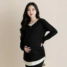 孕婦蜜桃絨磨毛鈕扣T恤