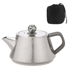 TEMPEST 純鈦泡茶壺 冰晶壺圓蓋柄 附收納網袋, 鈦原色, 1個, 300ml