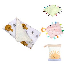 我家寶貝 豆豆絨系列 環保減塑彌月4件組, 豆豆毯 小獅子 + 標籤安撫巾/固齒器標籤安撫巾/收納袋 顏色隨機