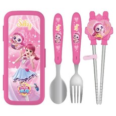 르번 프린세스 캐치티니핑 교정 젓가락 무소음 풀세트, 실크핑, 1세트, 스푼 + 포크 + 젓가락 + 케이스