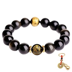 Buddha best 黑曜石許願12生肖念珠手鍊 + 12生肖古錢幣鑰匙圈套組