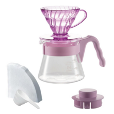 HARIO 好璃奧 V60 20周年玫瑰粉手沖咖啡壺組 VCSD-01-20CP-RM, 1套, 樹脂濾杯 + 玻璃咖啡壺 + 濾紙 + 量匙, 450ml