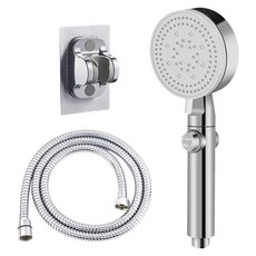 Tiger Pavilion 增壓花灑噴頭手持花灑套裝 5檔增壓花灑 + 1.5m軟管 + 支架, 銀色, 1套