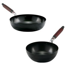 hokua 北陸 電磁爐適用輕量級木柄雙鍋2件組 日本製, 黑色, 1套, 平底鍋26cm + 湯鍋20cm