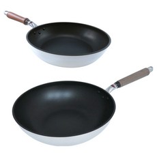 hokua 北陸 SenLen 洗鍊輕量級不沾雙鍋2件組 日本製, 銀色, 1套, 炒鍋 30cm + 平底鍋 24cm