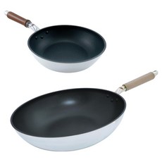 hokua 北陸 SenLen 洗鍊輕量級不沾雙鍋2件組 日本製, 銀色, 1套, 炒鍋 32cm + 平底鍋 20cm