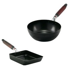 hokua 北陸 電磁爐適用輕量級木柄雙鍋2件組 日本製, 黑色, 1套, 湯鍋20cm + 玉子燒鍋