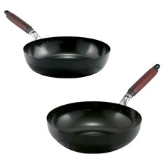 hokua 北陸 電磁爐適用輕量級木柄雙鍋2件組 日本製, 黑色, 1套, 平底鍋26cm + 炒鍋28cm