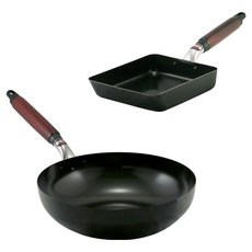hokua 北陸 電磁爐適用輕量級木柄雙鍋2件組 日本製, 黑色, 1套, 炒鍋28cm + 玉子燒鍋