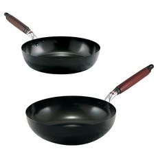 hokua 北陸 電磁爐適用輕量級木柄雙鍋2件組 日本製, 黑色, 1套, 平底鍋26cm + 炒鍋30cm