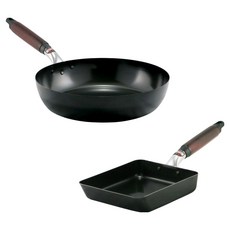 hokua 北陸 電磁爐適用輕量級木柄雙鍋2件組 日本製, 黑色, 1套, 平底鍋26cm + 玉子燒鍋