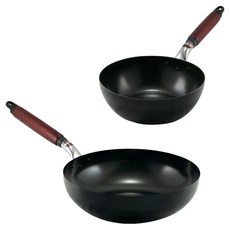 hokua 北陸 輕量級木柄鍋組 日本製 2入, 黑色, 1套, 炒鍋30cm + 湯鍋20cm