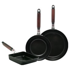 hokua 北陸 輕量級木柄鍋組 日本製 3入, 黑色, 1套, 平底鍋26cm + 湯鍋20cm + 玉子燒鍋