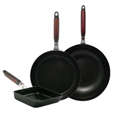 hokua 北陸 輕量級木柄鍋組 日本製 3入, 黑色, 1套, 平底鍋26cm + 炒鍋30cm + 玉子燒鍋