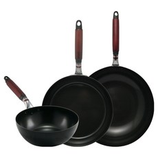hokua 北陸 輕量級木柄鍋組 日本製 3入, 黑色, 1套, 平底鍋26cm + 湯鍋20cm + 炒鍋30cm
