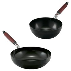 hokua 北陸 輕量級木柄鍋組 日本製 2入, 黑色, 1套, 炒鍋28cm + 湯鍋20cm