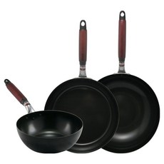 hokua 北陸 輕量級木柄鍋組 日本製 3入, 黑色, 1套, 平底鍋26cm + 湯鍋20cm + 炒鍋28cm