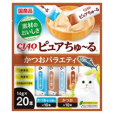 챠오츄르 이나바 고양이 퓨어 버라이어티 간식 14g x 2종 x 10p 세트 SC-542, 가다랑어, 280g, 1세트