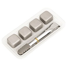 TEMPEST 純鈦冰塊4件組 附夾子 + 收納盒 噴砂霧面款, 1套