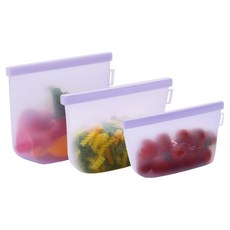 LILIVE 雙重鎖矽膠保鮮袋 紫色 500ml + 1L + 1.5L 套組, 1套