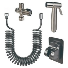 BATHROOM KNOWLEDGE 噴槍 + T型閥 + 黏貼式掛鉤 + 彈簧軟管 5m 夏洛特61 SUS 304, 單一顏色, 1個