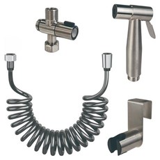 BATHROOM KNOWLEDGE 噴槍 + T型閥 + 掛勾式掛架 + 彈簧軟管 3m 夏洛特56 SUS 304, 單一顏色, 1個