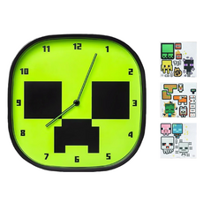 paladone Minecraft 麥塊 苦力怕造型 夜光掛鐘 ＋ 壁貼, 1套