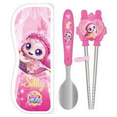 르번 프린세스 캐치티니핑 스푼 양손 교정젓가락 케이스 세트 실크핑, 혼합색상, 1세트, 스푼 + 양손 교정젓가락 + 케이스