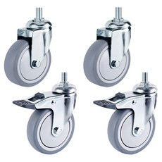 EMPIRE 靜音無噪音輪子 醫院 閱讀室 手推車 椅子輪子 螺栓 環 平板 2螺栓 M10 旋轉 + 煞車 套組, 4套