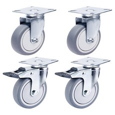 EMPIRE 靜音無噪音輪子 醫院 閱覽室 車輛 椅子輪子 螺栓 環 平板 3 平板 旋轉 2入 + 煞車 2入 套組, 1套