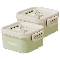 Kyhome 小魔方304不鏽鋼 雙層保溫飯盒 午餐盒 可微波加熱飯盒 2個裝, 綠色, 1套