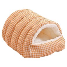 Mega 冬季毛毛北極絨保暖封閉寵物窩, 橘格子, 1個