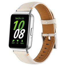 HAMATE Galaxy Fit 3 相容縫線點綴皮革錶帶, 米白色, 1個