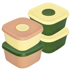 Nicoleta 矽膠冷凍飯微波爐分裝容器 200ml x 4件組, 綠色, 綠色, 蜜桃色, 奶油色, 1套
