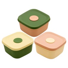 Nicoleta 矽膠冷凍飯微波爐分裝容器 300ml x 3件組, 綠色, 蜜桃色, 奶油色, 1套